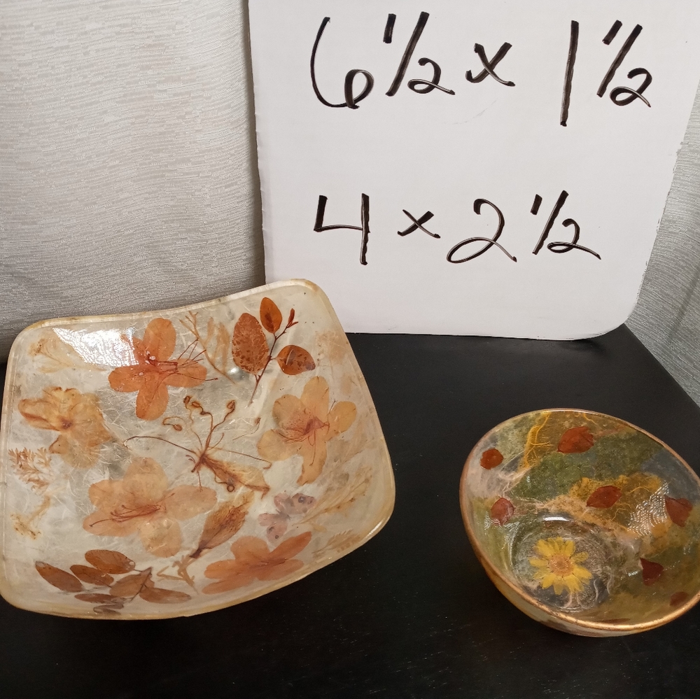 RETRO Art Decoupage SET of 2 WILDFLOWERS HIPPIE SHABBY CHIC Glass Bowls DECOR - Picture 7 of 8